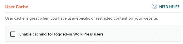 user cache option in wp rocket plugin of WordPress