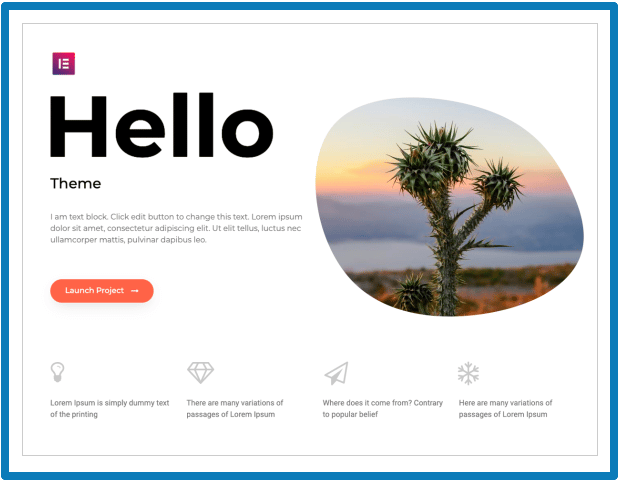 Hello-free WordPress theme compatible with Elementor