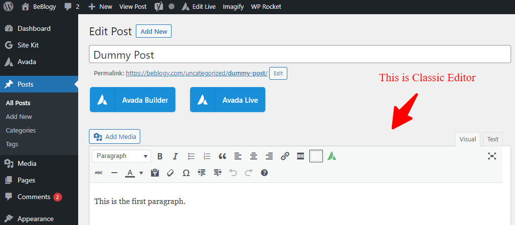 classic editor in WordPress