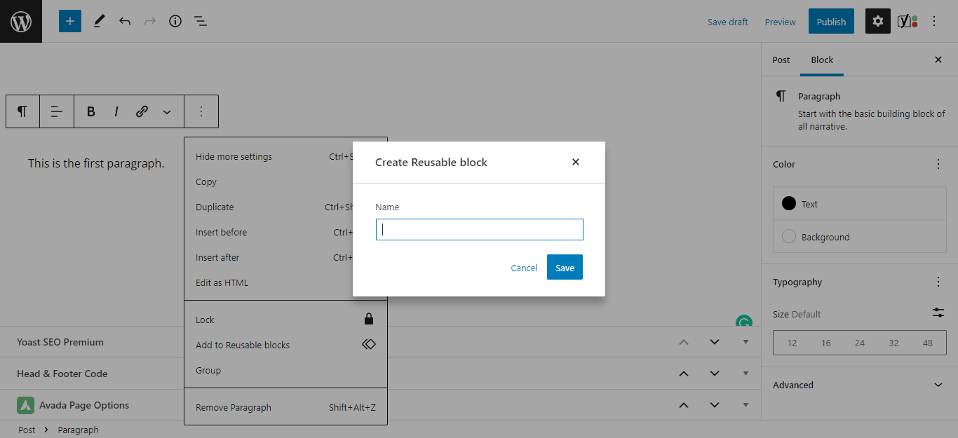 enter name for reusable gutenburg block