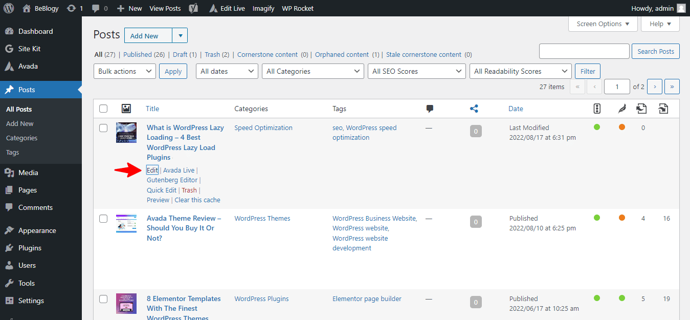 select WordPress post to apply lazy loading technique