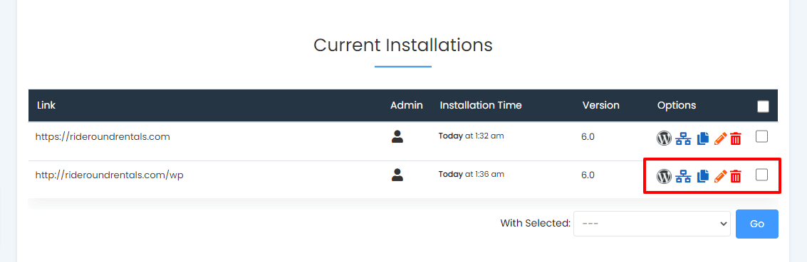 Editing options for current installations