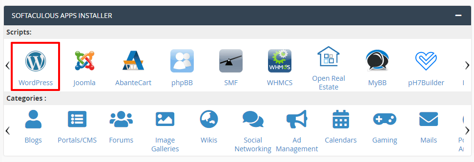 Select WordPress in softaculous apps installer from cPanel