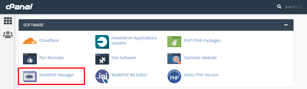 Go to MultiPHP manager in Software section of cPanel