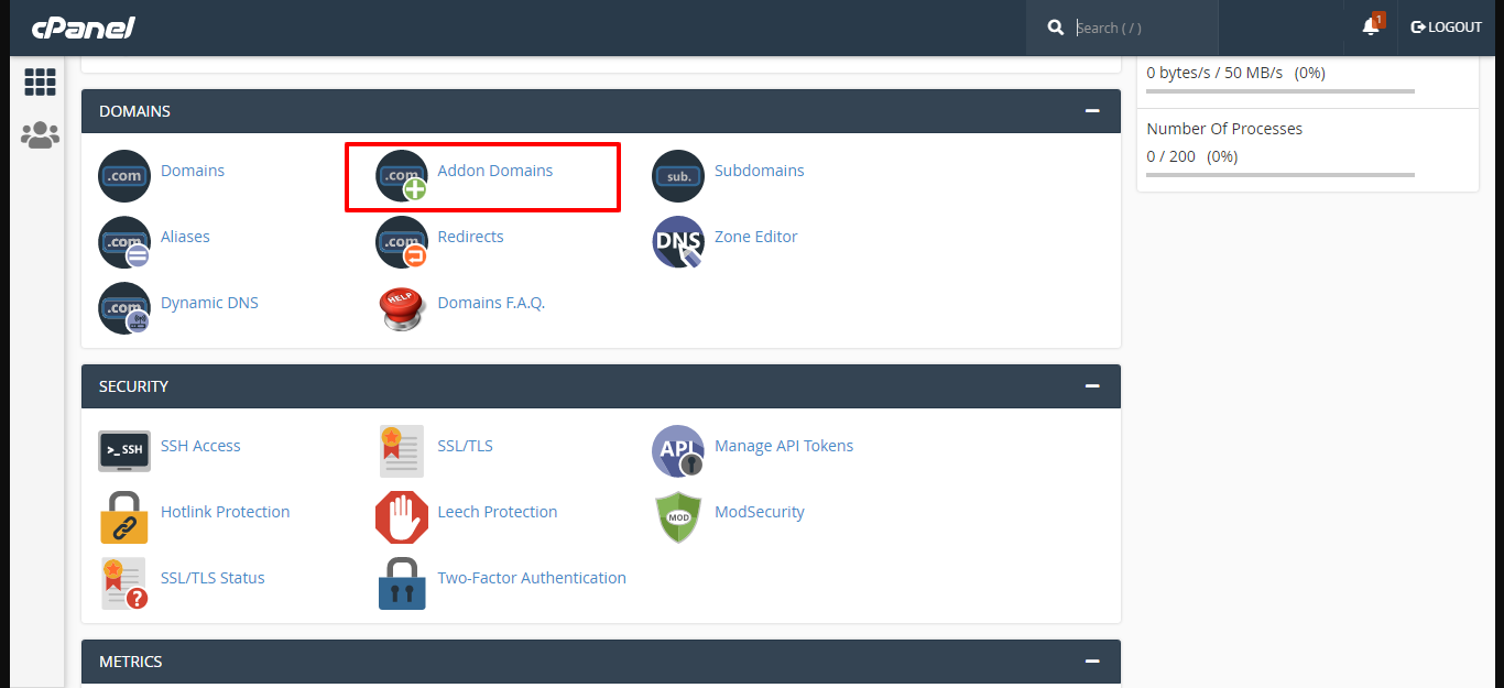 click on Addon domains option in cpanel